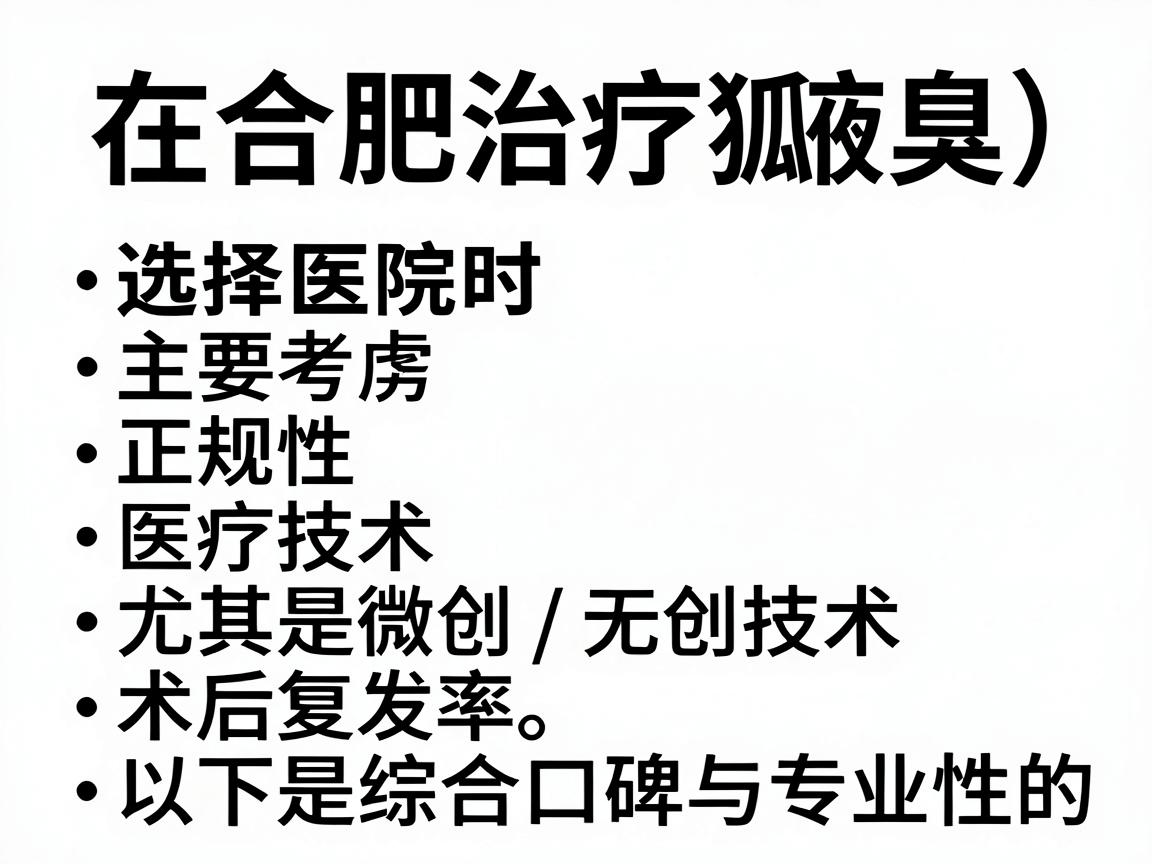 在合肥治疗狐臭（腋臭）选择医院时主要考虑正规性、医疗技术（尤其是微创/无创技术）以及术后复发率。以下是综合口碑与专业性的建议