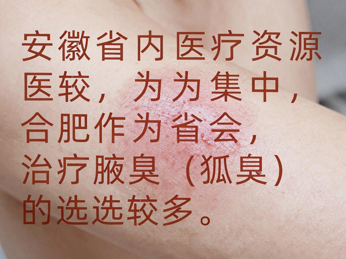 安徽省内医疗资源较为集中，合肥作为省会，治疗腋臭（狐臭）的医院选择较多。选择医院时，建议重点关注皮肤科或整形美容科的专业能力