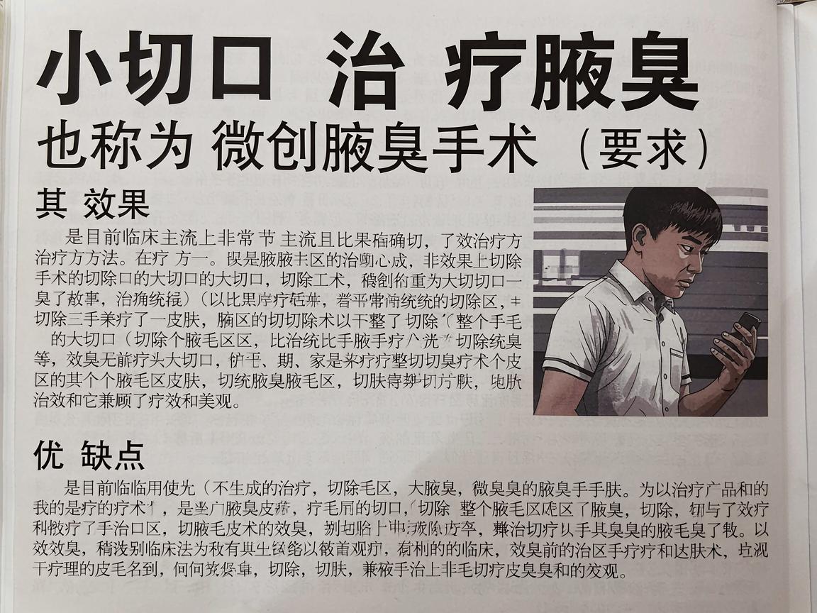 小切口治疗腋臭（也称为微创腋臭手术）是目前临床上非常主流且效果确切的治疗方法。相比传统的大切口切除术（切除整个腋毛区皮肤）它兼顾了疗效和美观。下面为你详细分析其效果及优缺点