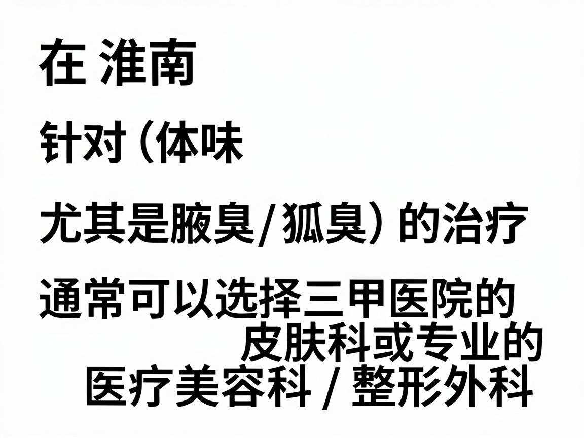在淮南,针对体味(尤其是腋臭/狐臭)的治疗,通常可以选择三甲医院的皮肤科或专业的医疗美容科/整形外科。以下是具体的医院推荐及建议 在淮南,针对体味(尤其是腋臭/狐臭)的治疗,通常可以选择三甲医院的皮肤科或专业的医疗美容科/整形外科。以下是具体的医院推荐及建议