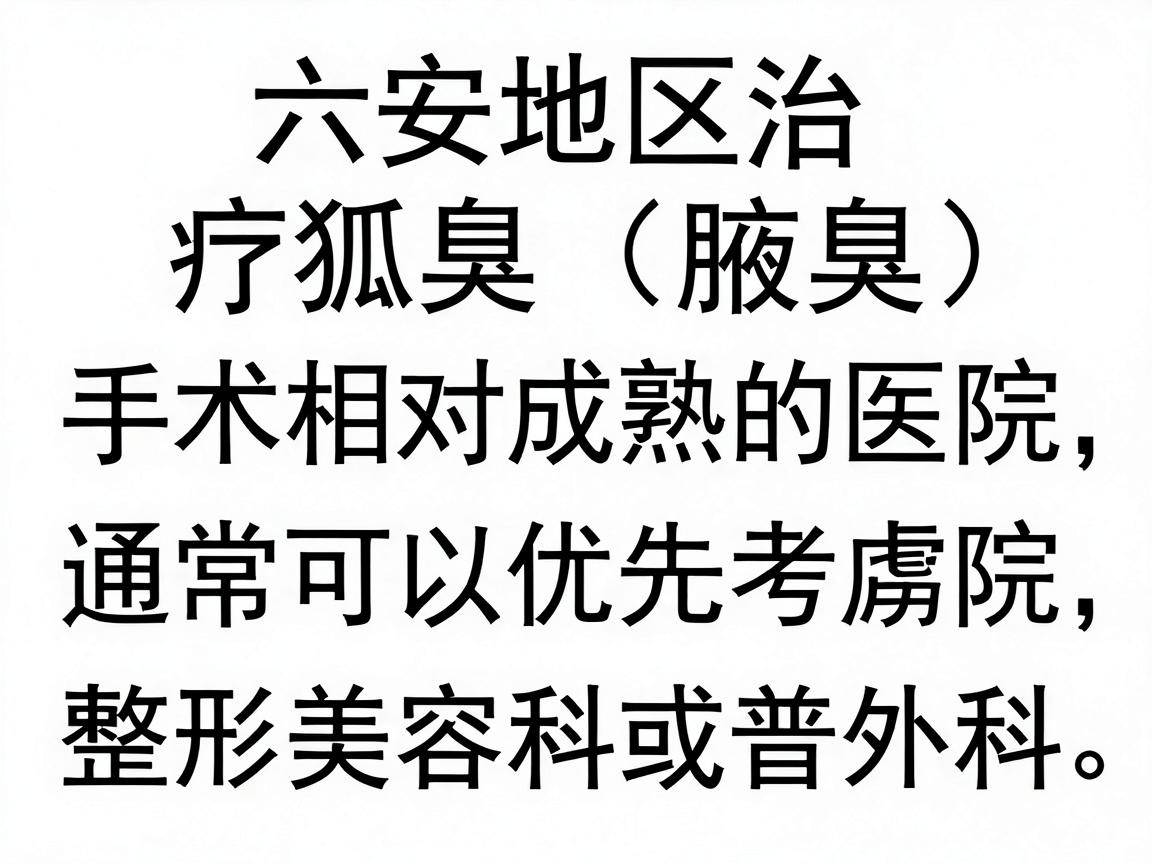 六安地区治疗狐臭（腋臭）手术相对成熟的医院，通常可以优先考虑三甲医院的整形美容科或普外科。以下是一些建议的医院和选择方向，供你参考