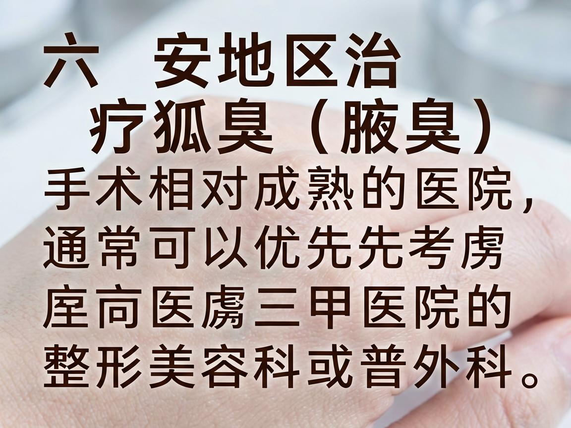 六安地区治疗狐臭（腋臭）手术相对成熟的医院，通常可以优先考虑三甲医院的整形美容科或普外科。以下是一些建议的医院和选择方向，供你参考