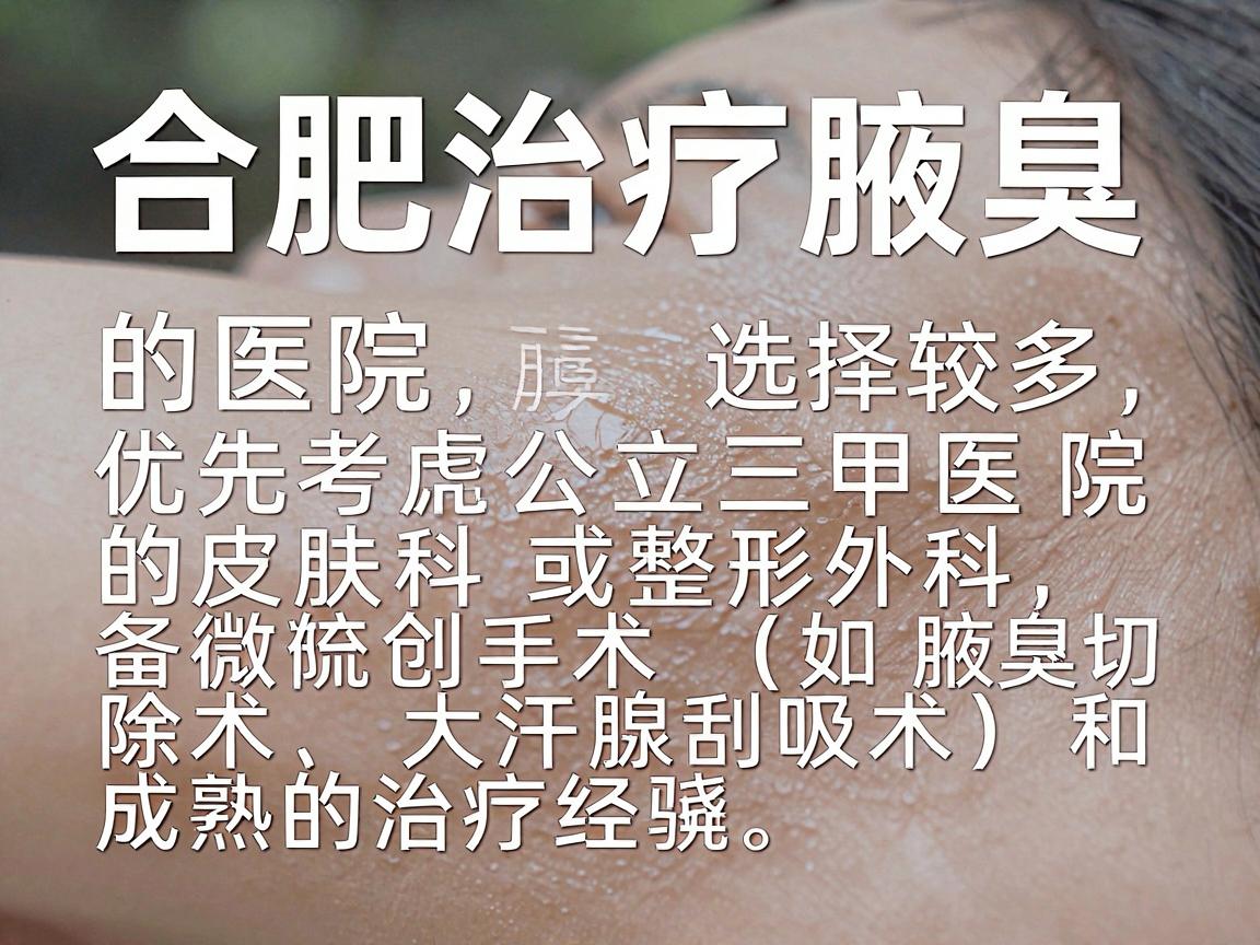 合肥治疗腋臭的医院选择较多，但建议优先考虑公立三甲医院的皮肤科或整形外科，这些科室通常具备微创手术（如腋臭切除术、大汗腺刮吸术）和成熟的治疗经验。以下是部分口碑较好的医院供参考