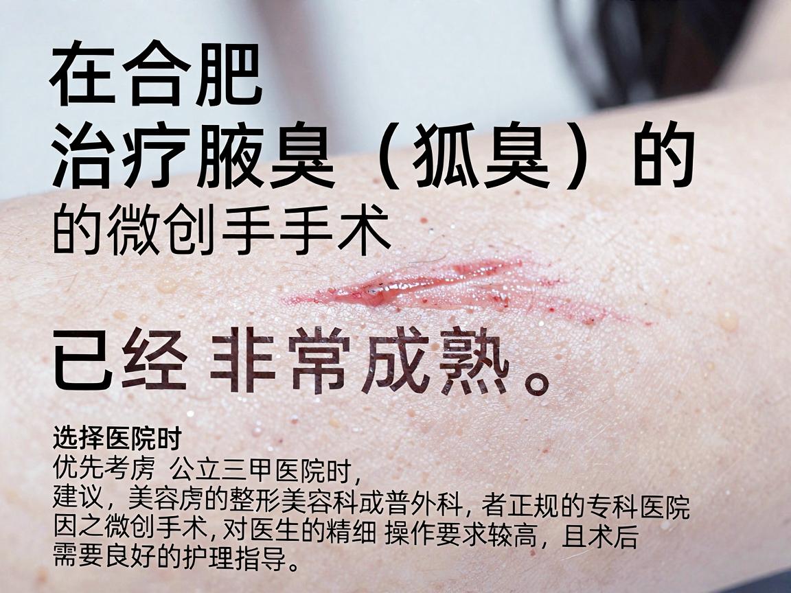 在合肥，治疗腋臭（狐臭）的微创手术已经非常成熟。选择医院时，建议优先考虑公立三甲医院的整形美容科或普外科，或者正规的专科医院，因为微创手术对医生的精细操作要求较高，且术后需要良好的护理指导