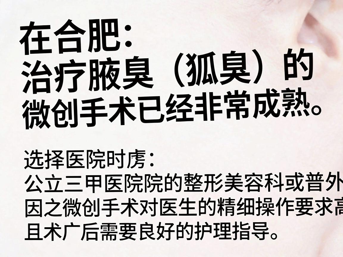 在合肥，治疗腋臭（狐臭）的微创手术已经非常成熟。选择医院时，建议优先考虑公立三甲医院的整形美容科或普外科，或者正规的专科医院，因为微创手术对医生的精细操作要求较高，且术后需要良好的护理指导