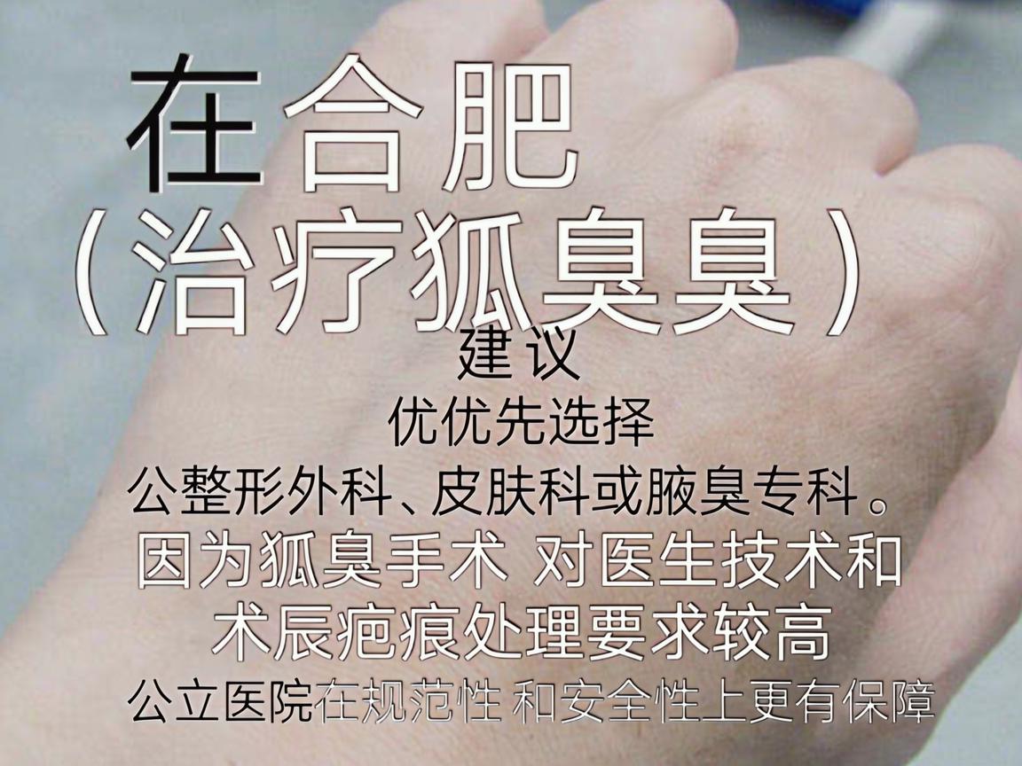 在合肥，治疗狐臭（腋臭）建议优先选择公立三甲医院的整形外科、皮肤科或腋臭专科。因为狐臭手术对医生技术和术后疤痕处理要求较高，公立医院在规范性和安全性上更有保障