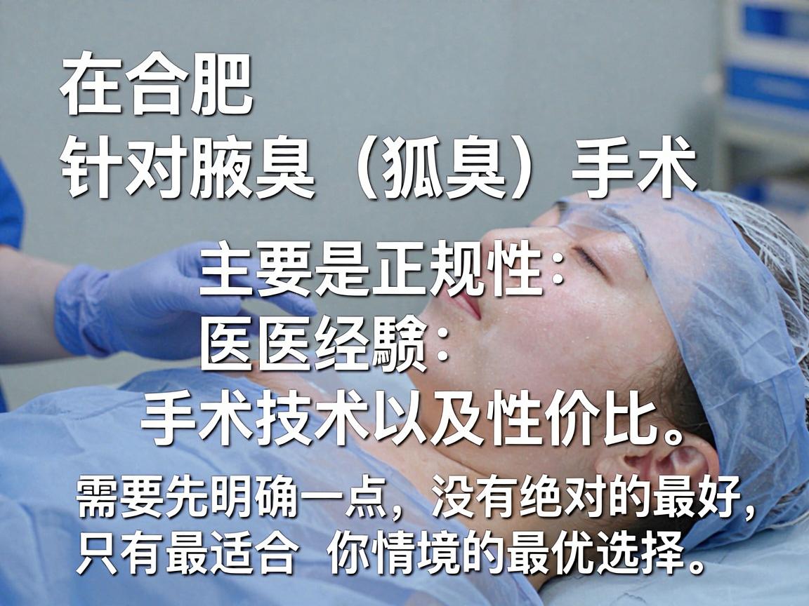 在合肥，针对腋臭（狐臭）手术，选择医院的核心标准主要是正规性、医生经验、手术技术以及性价比。需要先明确一点，没有绝对的最好，只有最适合你情况的最优选择