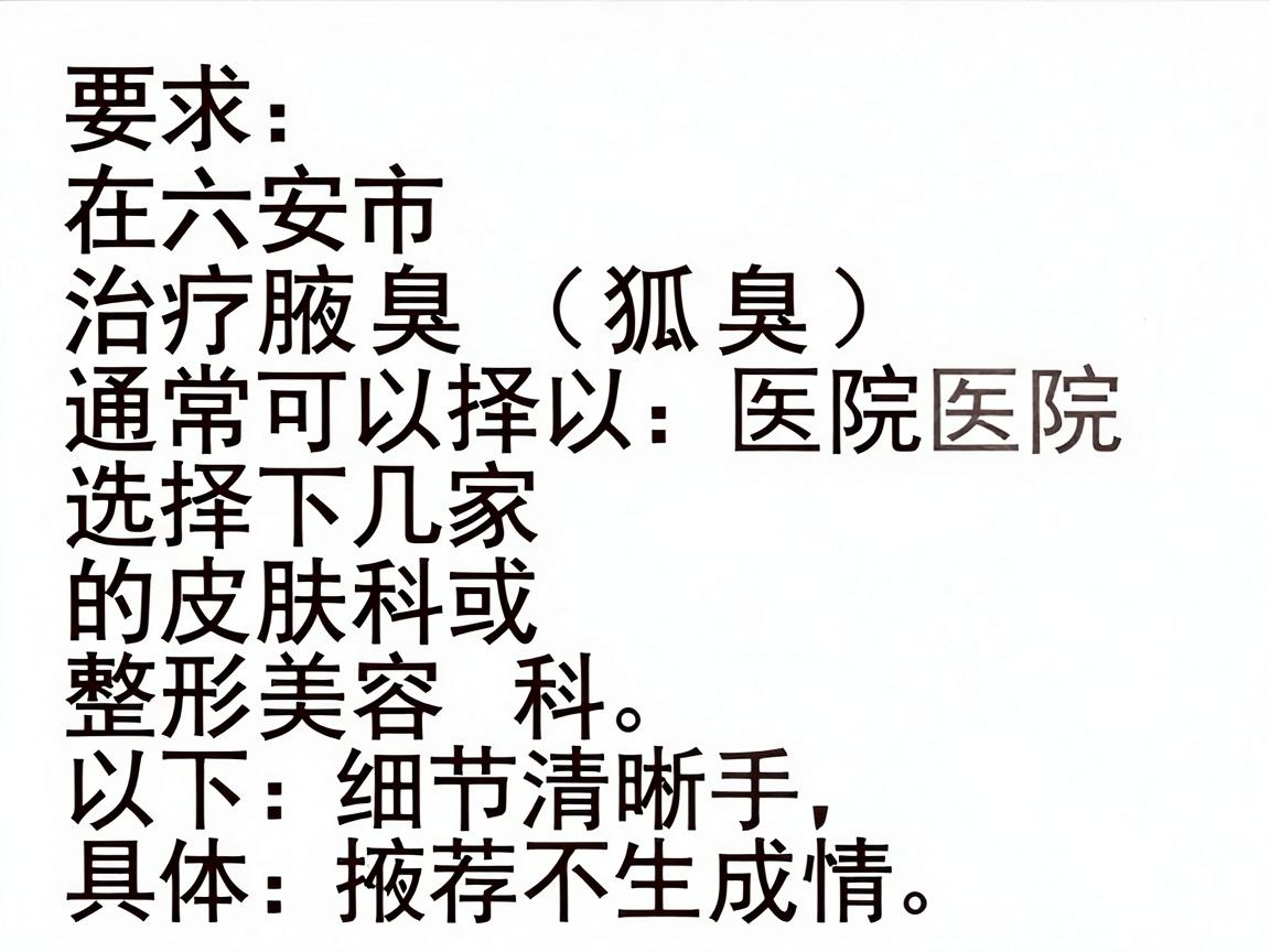 在六安市，治疗腋臭（狐臭）通常可以选择以下几家医院的皮肤科或整形美容科。以下是推荐名单及具体情况