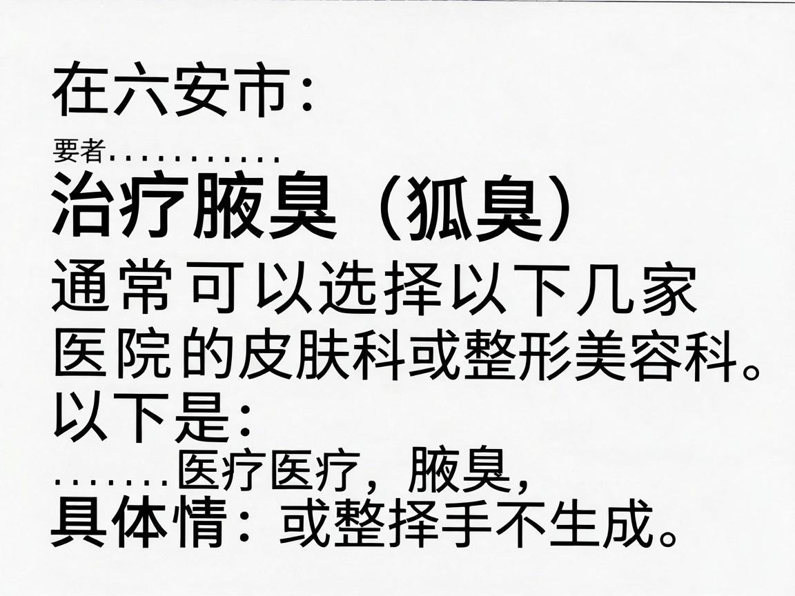 在六安市，治疗腋臭（狐臭）通常可以选择以下几家医院的皮肤科或整形美容科。以下是推荐名单及具体情况