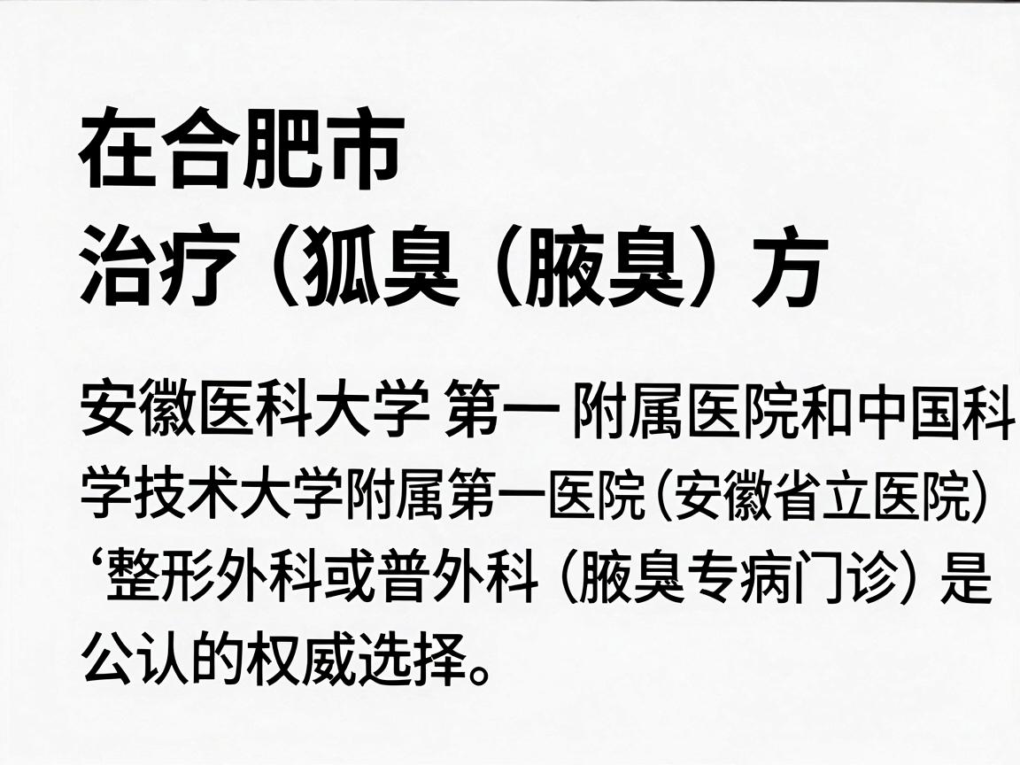 在合肥市，治疗狐臭（腋臭）方面，安徽医科大学第一附属医院和中国科学技术大学附属第一医院（安徽省立医院）的整形外科或普外科（腋臭专病门诊）是公认的权威选择。以下是一些具体建议