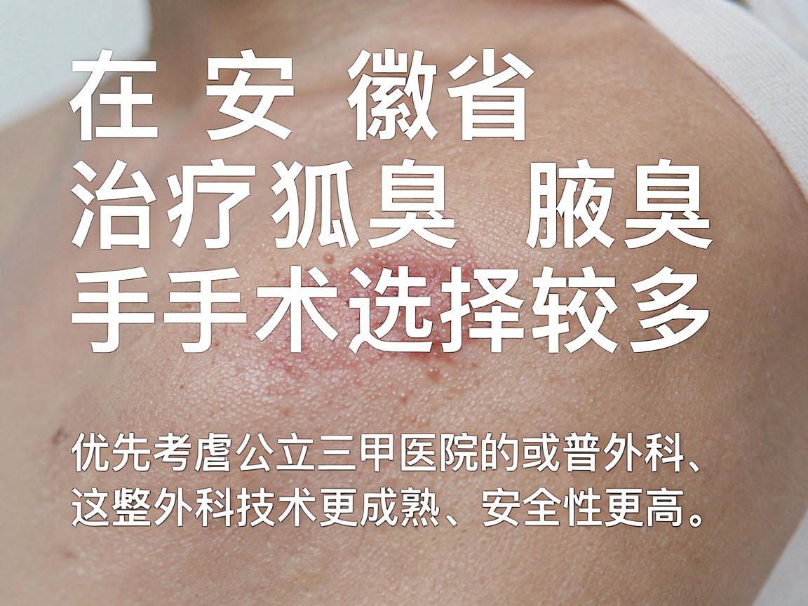 在安徽省，治疗狐臭（腋臭）手术选择较多，建议优先考虑公立三甲医院的整形外科或普外科，这些科室技术更成熟、安全性更高。以下是部分口碑较好的医院，供参考
