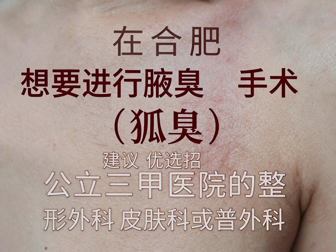 在合肥，想要进行腋臭（狐臭）手术，建议优先选择公立三甲医院的整形外科、皮肤科或普外科。这些医院收费透明、技术规范，且医生经验丰富