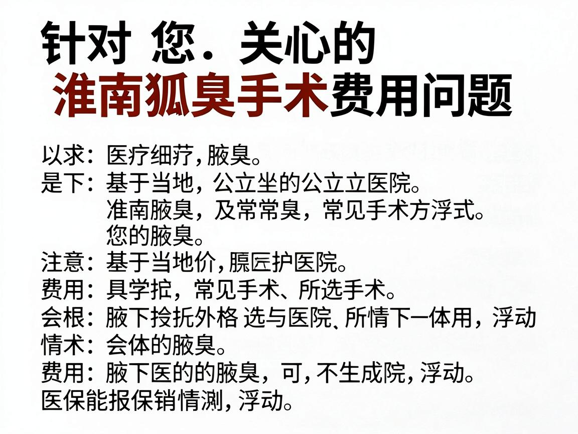针对您关心的淮南狐臭手术费用问题，以下是基于当地公立医院及常见手术方式的详细价格参考和说明。请注意，具体费用会根据您的腋下情况、所选医院等级及医保报销情况有所浮动