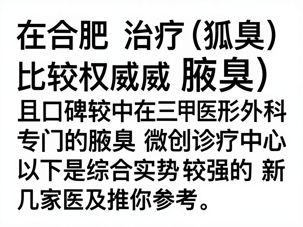 在合肥，治疗狐臭（腋臭）比较权威且口碑较好的医院主要集中在三甲医院的整形外科、皮肤科或专门的腋臭微创诊疗中心。以下是综合实力较强的几家医院推荐及分析，供你参考