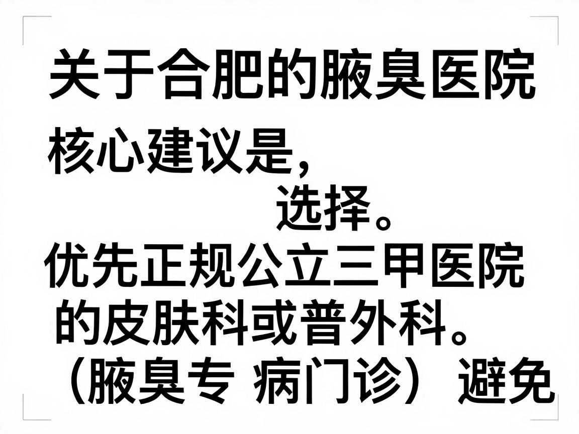 关于合肥的腋臭医院，核心建议是，优先选择正规公立三甲医院的皮肤科或普外科（腋臭专病门诊）避免盲目相信广告宣传