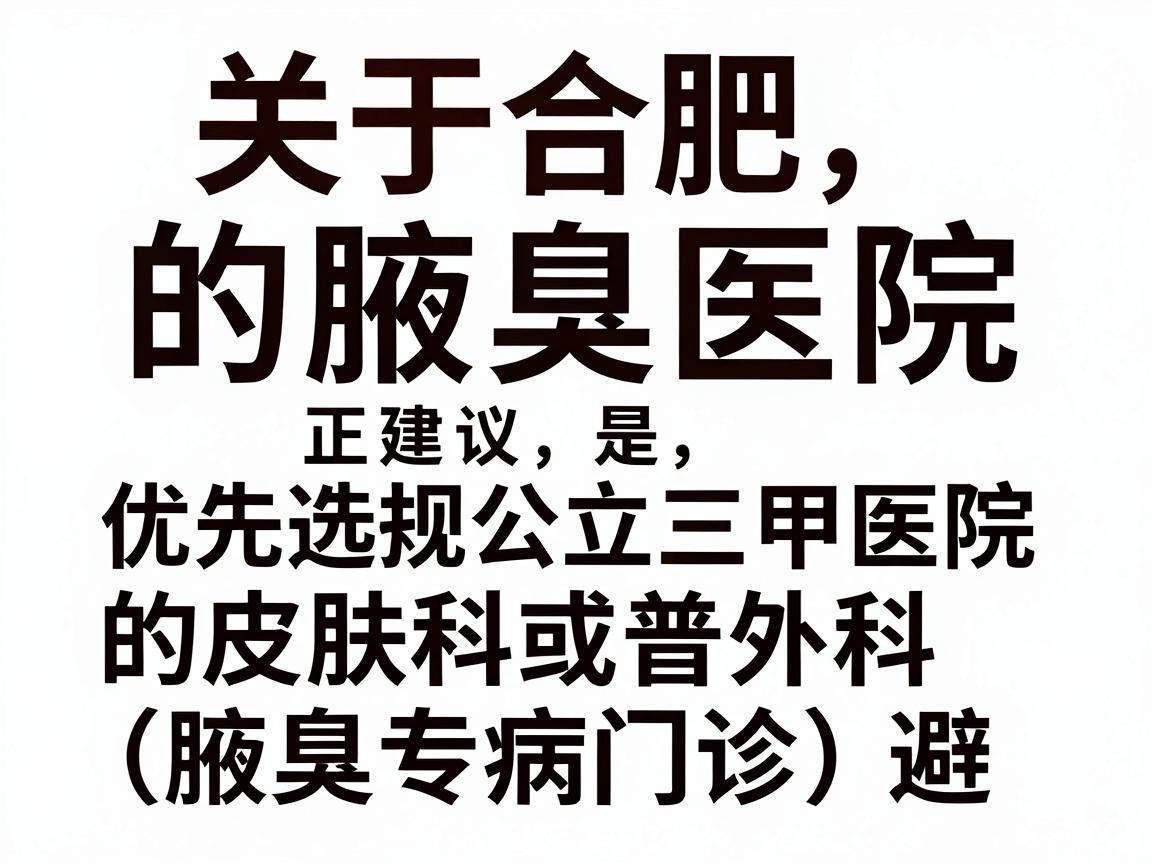 关于合肥的腋臭医院，核心建议是，优先选择正规公立三甲医院的皮肤科或普外科（腋臭专病门诊）避免盲目相信广告宣传