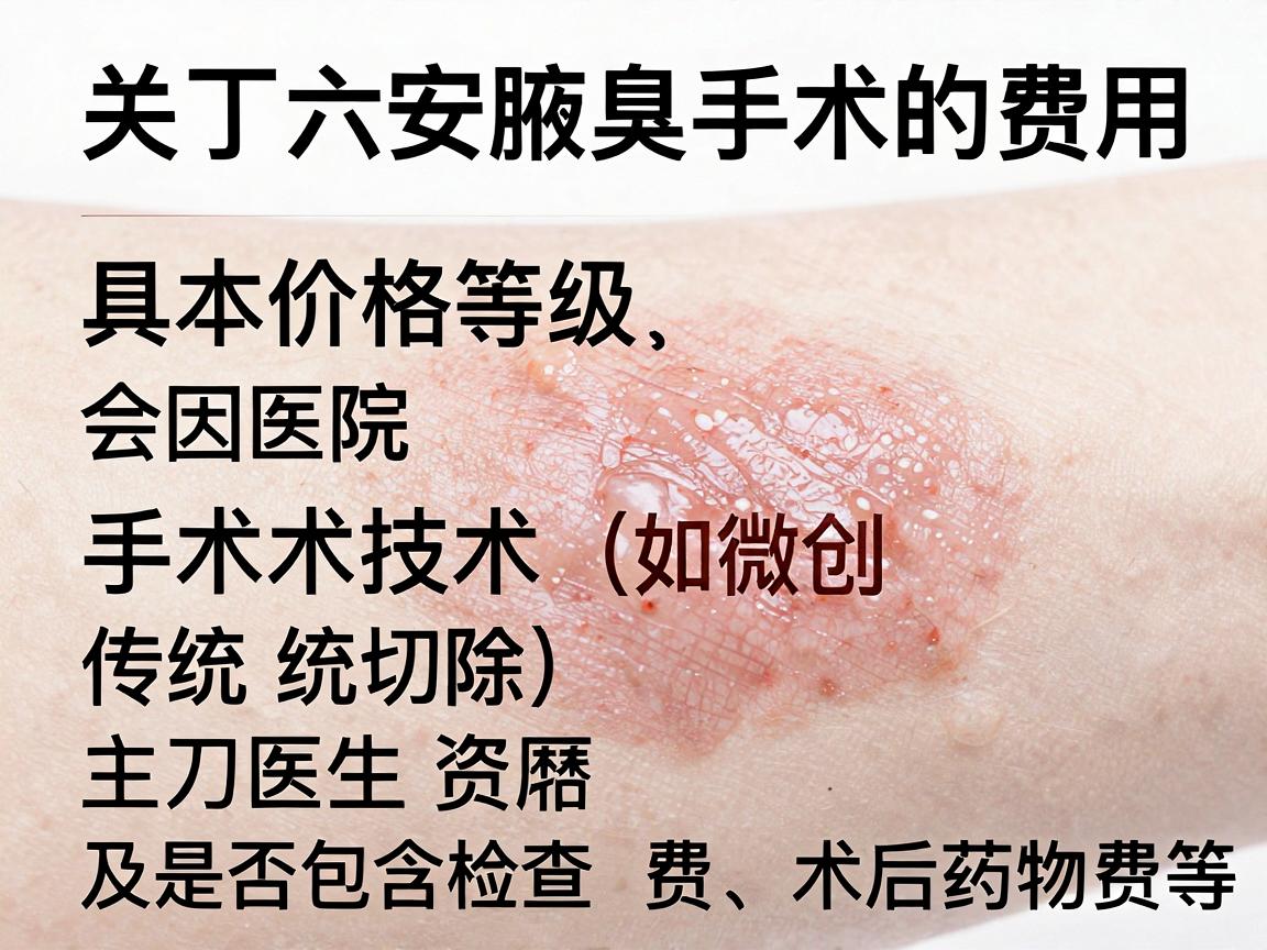 关于六安腋臭手术的费用，具体价格会因医院等级、手术技术（如微创、传统切除）主刀医生资历以及是否包含检查费、术后药物费等而有较大差异