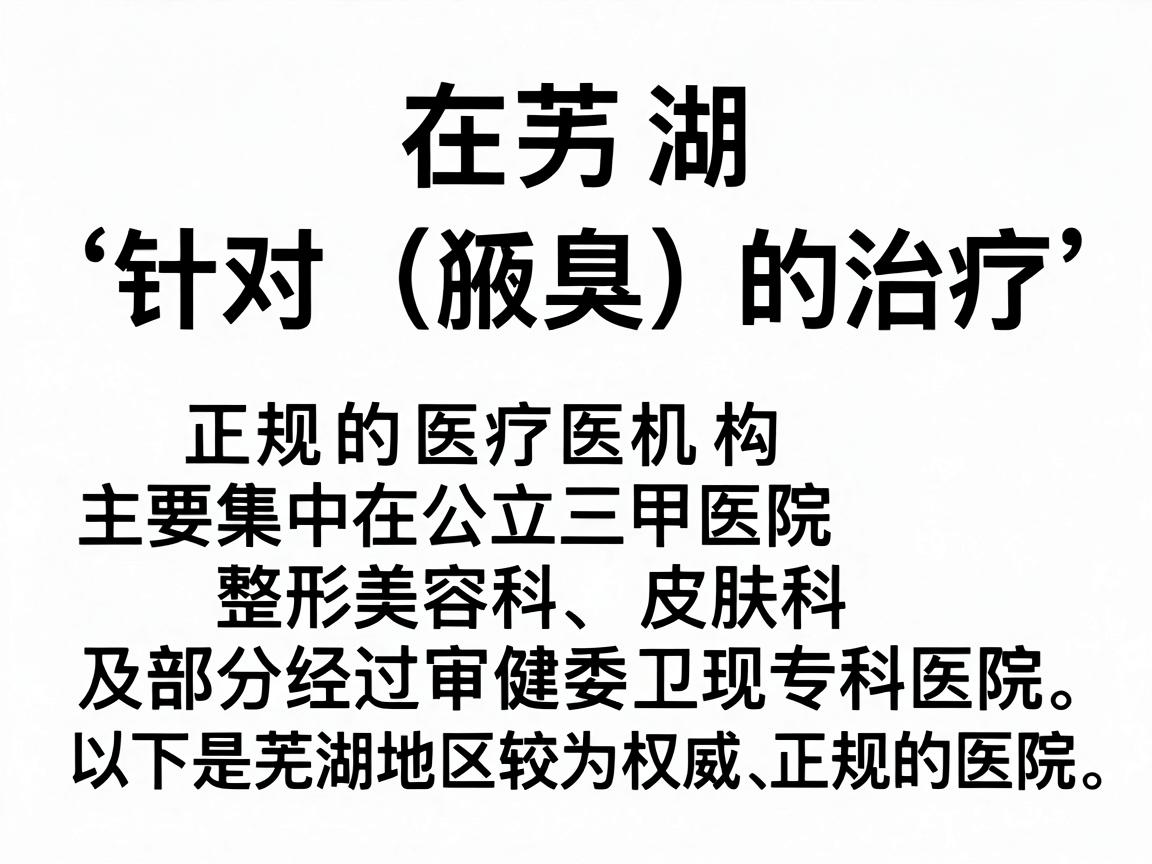 在芜湖，针对狐臭（腋臭）的治疗，正规的医疗机构主要集中在公立三甲医院的整形美容科、皮肤科以及部分经过卫健委审批的正规专科医院。以下是芜湖地区较为权威、正规的医院推荐及选择建议