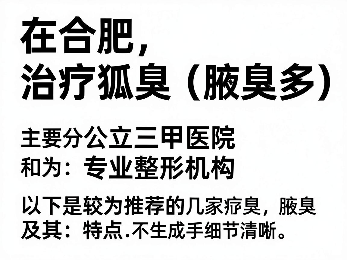 在合肥，治疗狐臭（腋臭）的医院选择较多，主要分为公立三甲医院和专业整形机构两类。以下是较为推荐的几家医院及其特点，供你参考