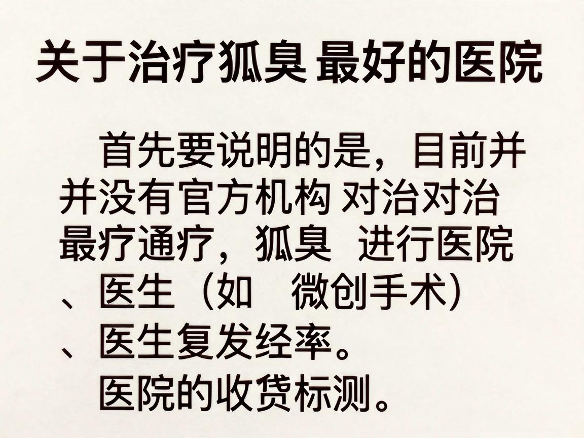 关于治疗狐臭最好的医院，首先要说明的是，目前并没有官方机构对治疗狐臭进行医院排名。所谓的最好通常取决于医疗技术（如微创手术）医生的经验、复发率以及医院的收费标准