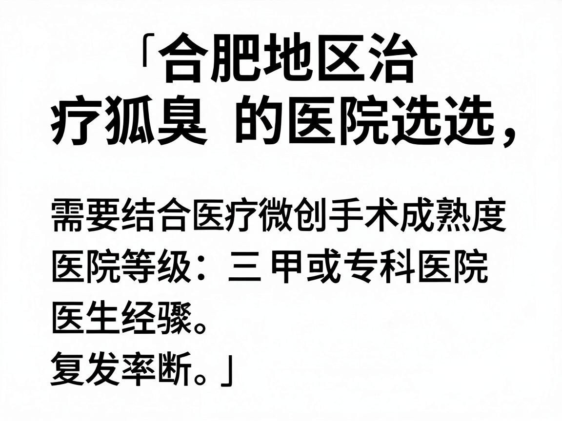 针对合肥地区治疗狐臭（腋臭）的医院选择，需要结合医疗技术（微创手术成熟度）医院等级（三甲或专科医院）医生经验以及复发率来综合判断。以下是经过整理的推荐名单和建议，供你参考