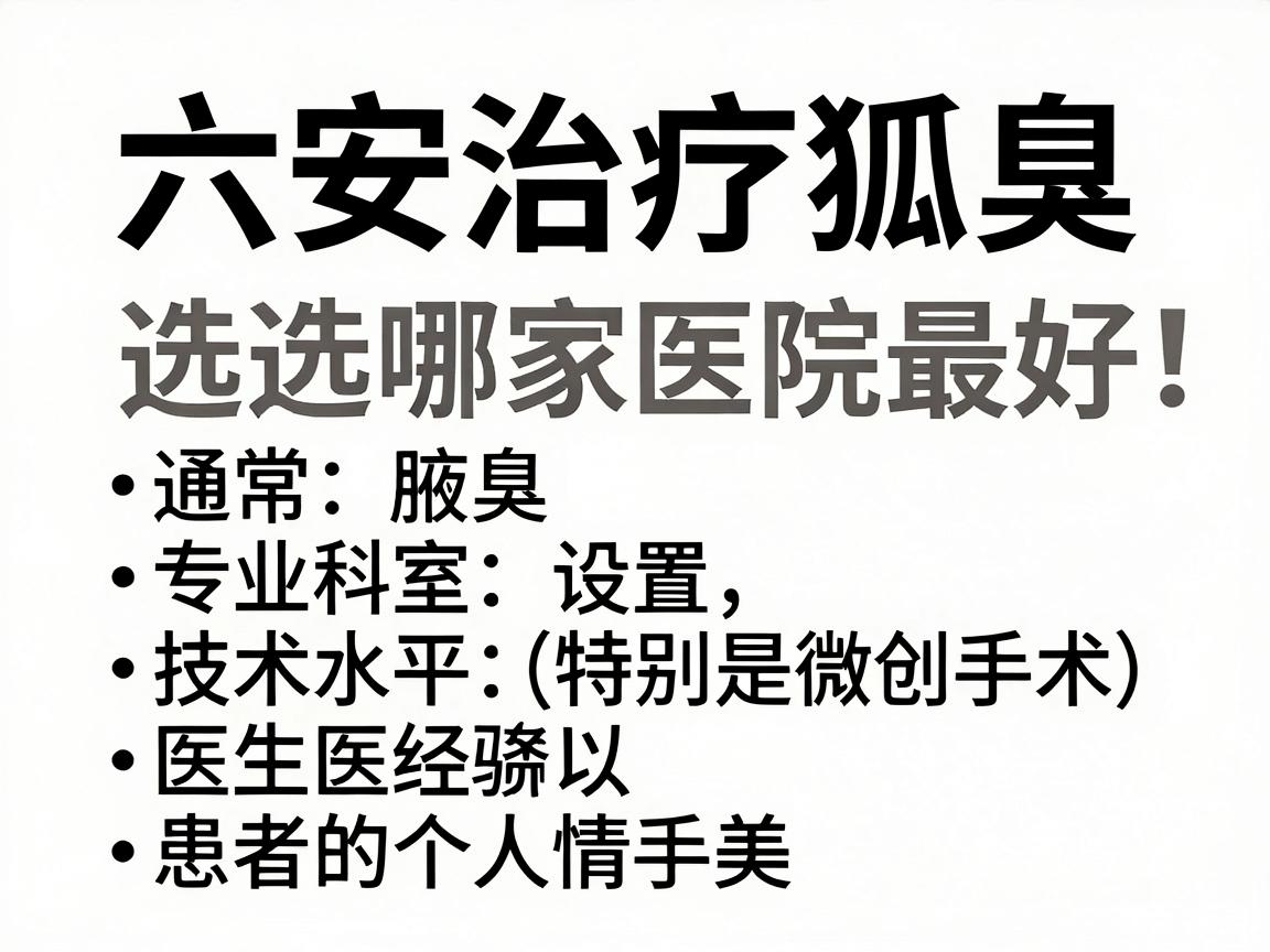 六安治疗狐臭，选择哪家医院最好，通常取决于以下几个因素，医院的专业科室设置、技术水平（特别是微创手术）医生的经验以及患者的个人情况