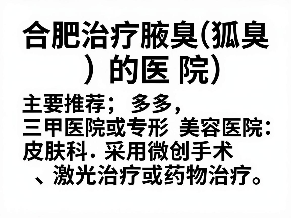 合肥治疗腋臭（狐臭）的医院选择较多，主要推荐三甲医院皮肤科或专业整形美容医院，通常采用微创手术、激光治疗或药物治疗。以下是一些口碑较好的医院及科室建议（排名不分先后）