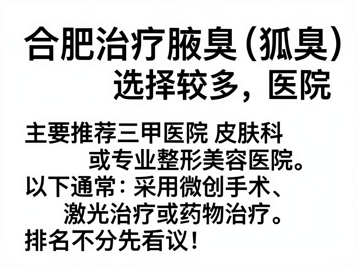 合肥治疗腋臭（狐臭）的医院选择较多，主要推荐三甲医院皮肤科或专业整形美容医院，通常采用微创手术、激光治疗或药物治疗。以下是一些口碑较好的医院及科室建议（排名不分先后）