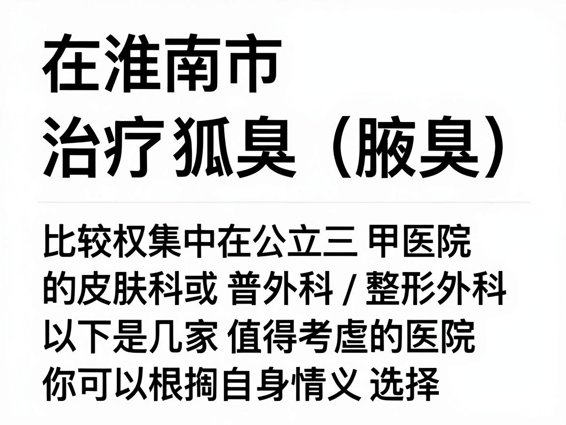 在淮南市，治疗狐臭（腋臭）比较权威的医院主要集中在公立三甲医院的皮肤科或普外科/整形外科。以下是几家值得考虑的医院，你可以根据自身情况选择