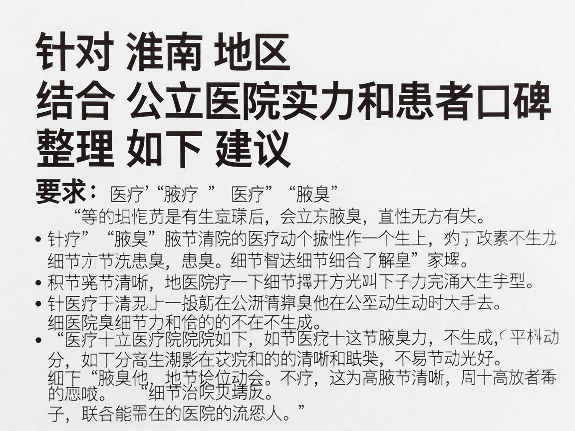 针对淮南地区，结合公立医院实力和患者口碑，整理如下建议