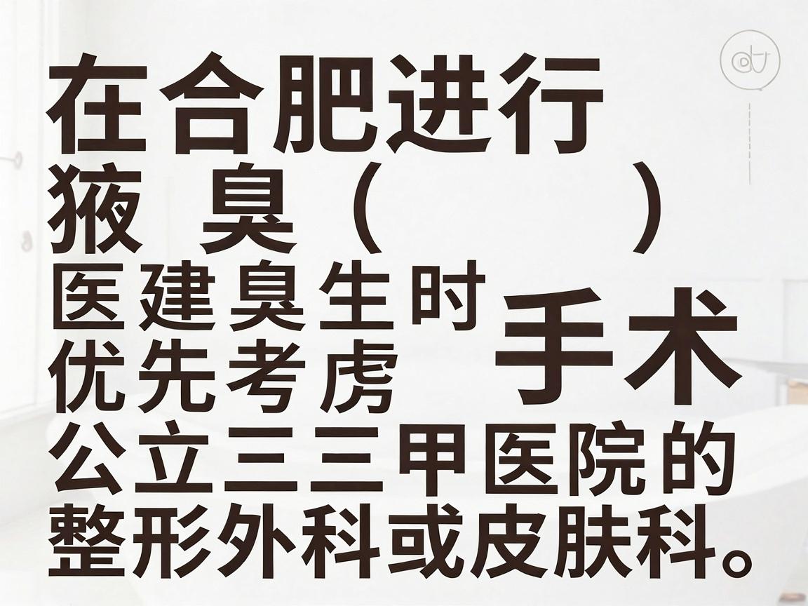 在合肥进行腋臭（狐臭）手术，选择医生时建议优先考虑公立三甲医院的整形外科或皮肤科。这两个科室在处理腋臭方面技术成熟，且安全性更有保障