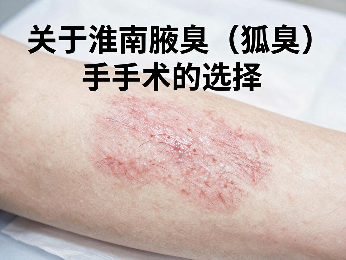 关于淮南腋臭（狐臭）手术的选择，建议你从正规公立医院和专业专科医院中做筛选，优先考虑三甲医院的整形美容科、普外科或皮肤科