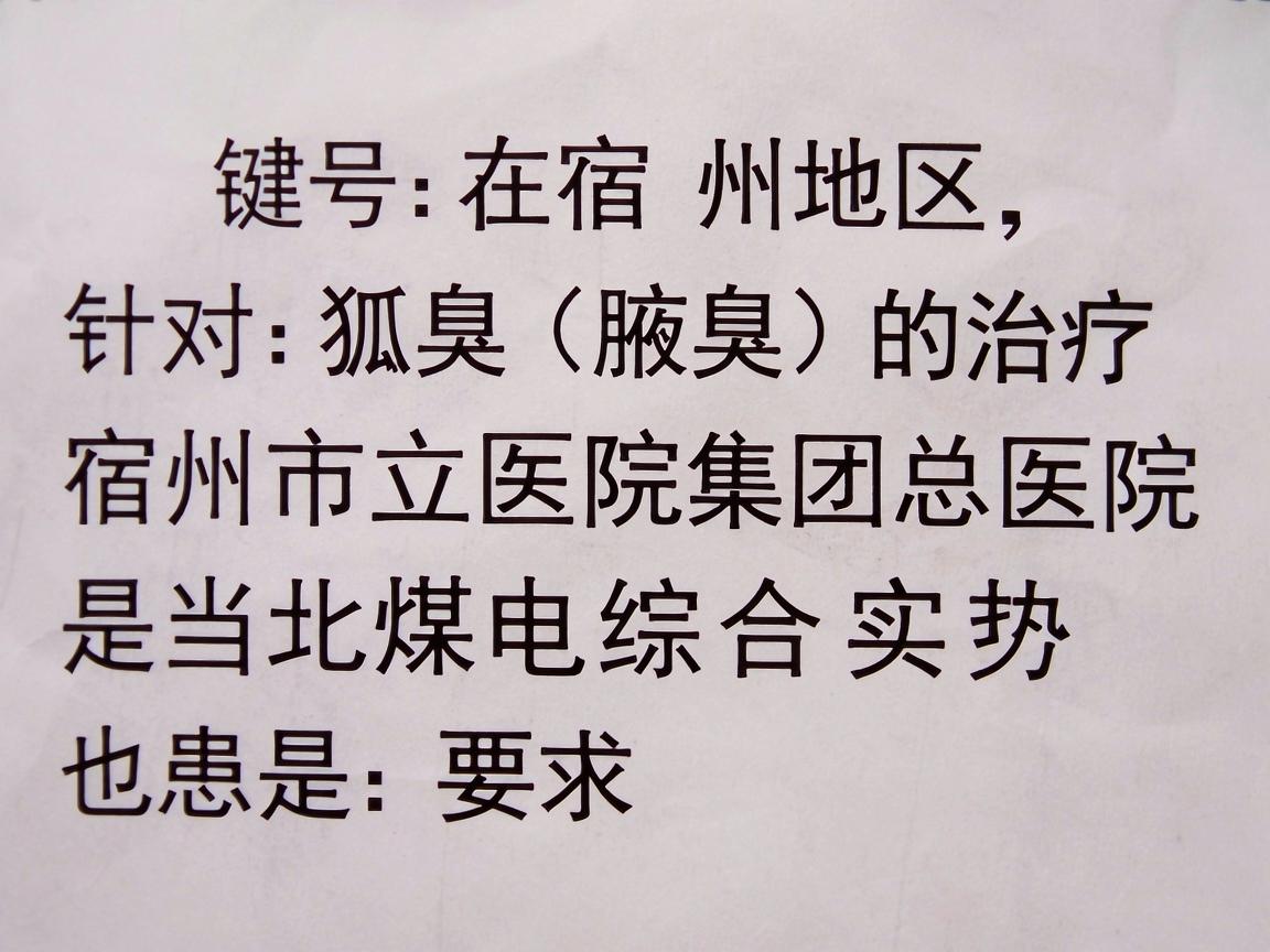 在宿州地区，针对狐臭（腋臭）的治疗，宿州市立医院和皖北煤电集团总医院是当地综合实力较强、也是患者选择较多的两家医院