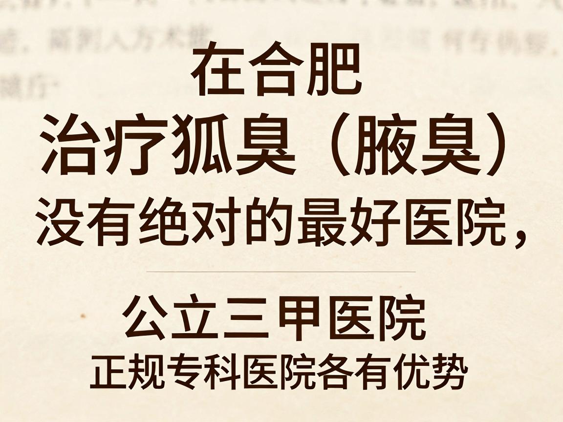在合肥，治疗狐臭（腋臭）没有绝对的最好医院，因为公立三甲医院和正规专科医院各有优势。选择的关键在于医院等级、手术方式（微创/无创）以及医生的经验