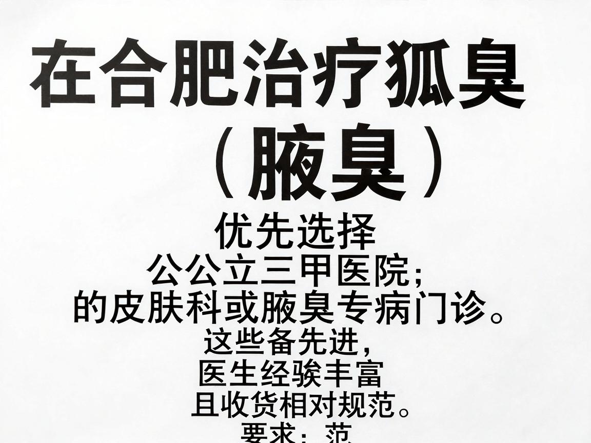 在合肥治疗狐臭（腋臭）建议优先选择公立三甲医院的皮肤科或腋臭专病门诊。这些医院设备先进、医生经验丰富，且收费相对规范