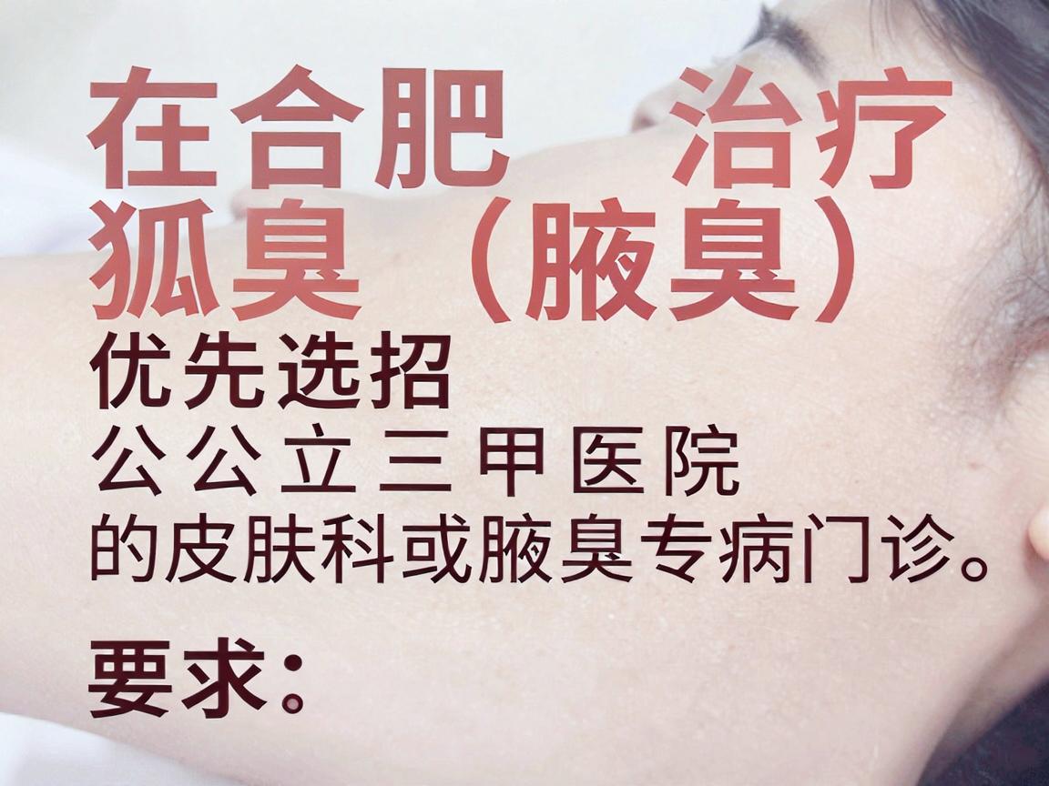 在合肥治疗狐臭（腋臭）建议优先选择公立三甲医院的皮肤科或腋臭专病门诊。这些医院设备先进、医生经验丰富，且收费相对规范
