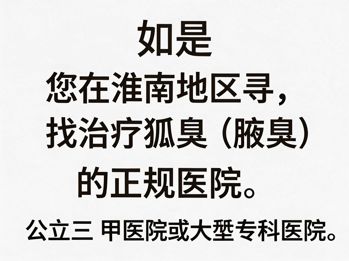 如果您在淮南地区寻找治疗狐臭（腋臭）的正规医院，建议优先考虑公立三甲医院或大型专科医院。以下是具体的医院推荐和就诊指南