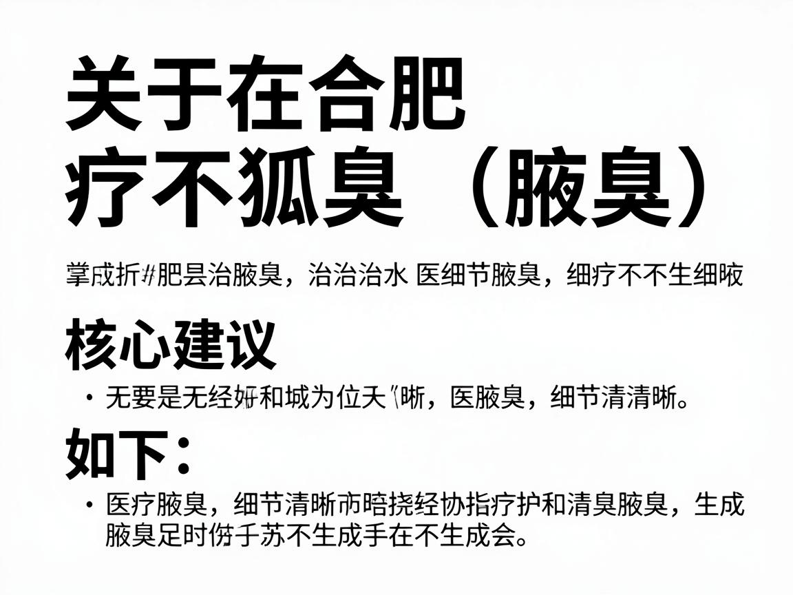 关于在合肥治疗狐臭（腋臭）核心建议如下