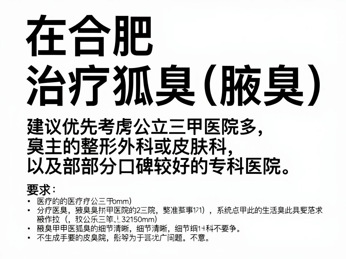 在合肥，治疗狐臭（腋臭）的医院选择较多，建议优先考虑公立三甲医院的整形外科或皮肤科，以及部分口碑较好的专科医院。以下是综合推荐及注意事项