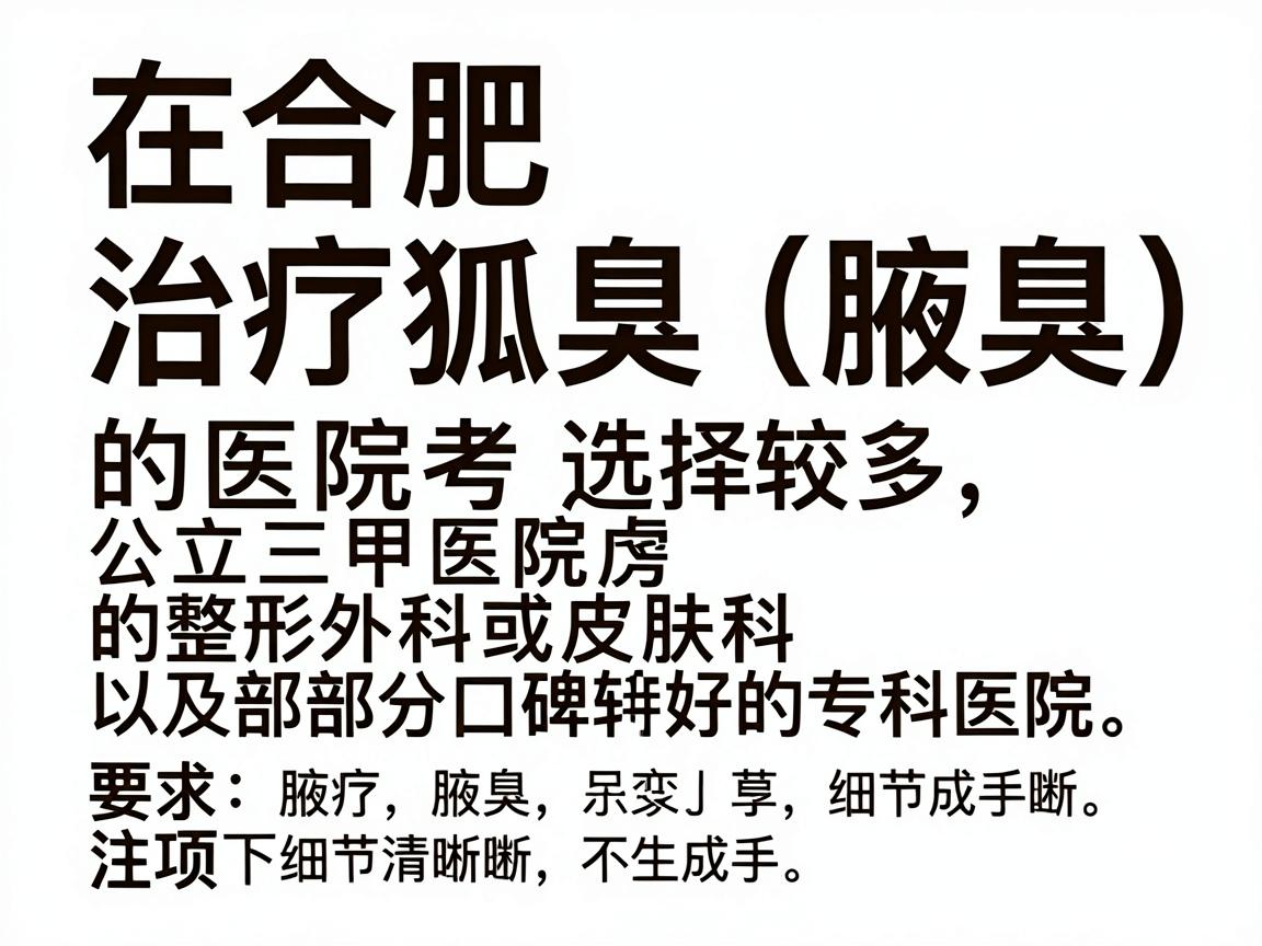 在合肥，治疗狐臭（腋臭）的医院选择较多，建议优先考虑公立三甲医院的整形外科或皮肤科，以及部分口碑较好的专科医院。以下是综合推荐及注意事项