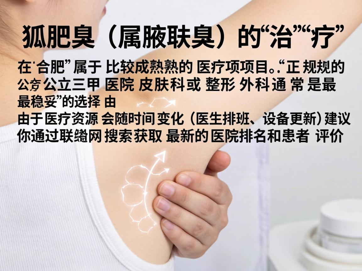 狐臭（腋臭）的治疗在合肥属于比较成熟的医疗项目，正规的公立三甲医院皮肤科或整形外科通常是最稳妥的选择。由于医疗资源会随时间变化（医生排班、设备更新）建议你通过联网搜索获取最新的医院排名和患者评价