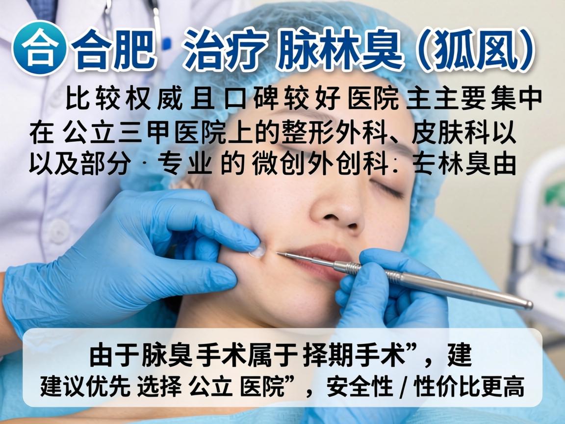在合肥，治疗腋臭（狐臭）比较权威且口碑较好的医院主要集中在公立三甲医院的整形外科、皮肤科以及部分专业的微创外科。由于腋臭手术属于择期手术，建议优先选择公立医院，安全性和性价比更高