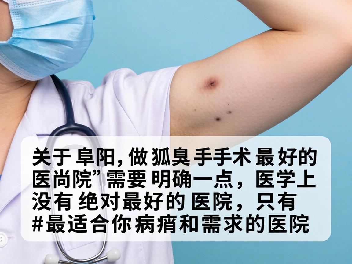 关于阜阳做狐臭手术最好的医院，需要明确一点，医学上没有绝对最好的医院，只有最适合你病情和需求的医院