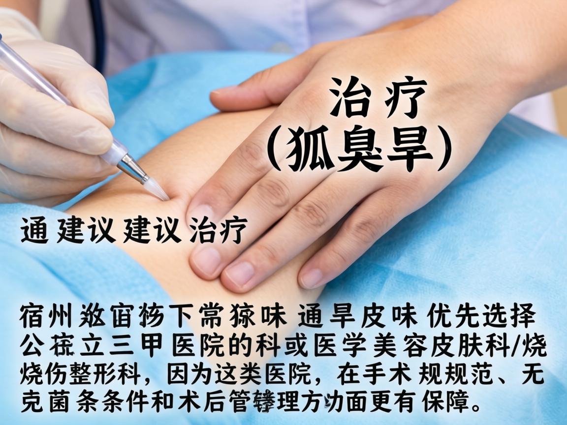 在宿州，治疗腋下异味（狐臭）通常建议优先选择公立三甲医院的皮肤科或医学美容科/烧伤整形科，因为这类医院在手术规范、无菌条件和术后管理方面更有保障