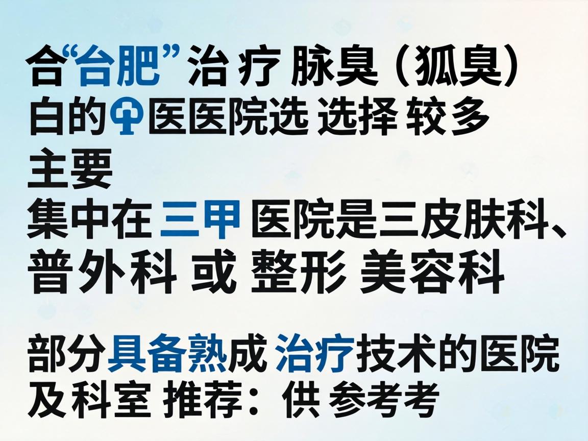 在合肥，治疗腋臭（狐臭）的医院选择较多，主要集中在三甲医院的皮肤科、普外科或整形美容科。以下是部分具备成熟治疗技术的医院及科室推荐，供参考