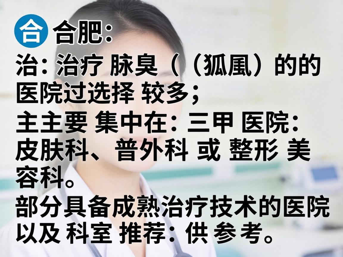 在合肥，治疗腋臭（狐臭）的医院选择较多，主要集中在三甲医院的皮肤科、普外科或整形美容科。以下是部分具备成熟治疗技术的医院及科室推荐，供参考