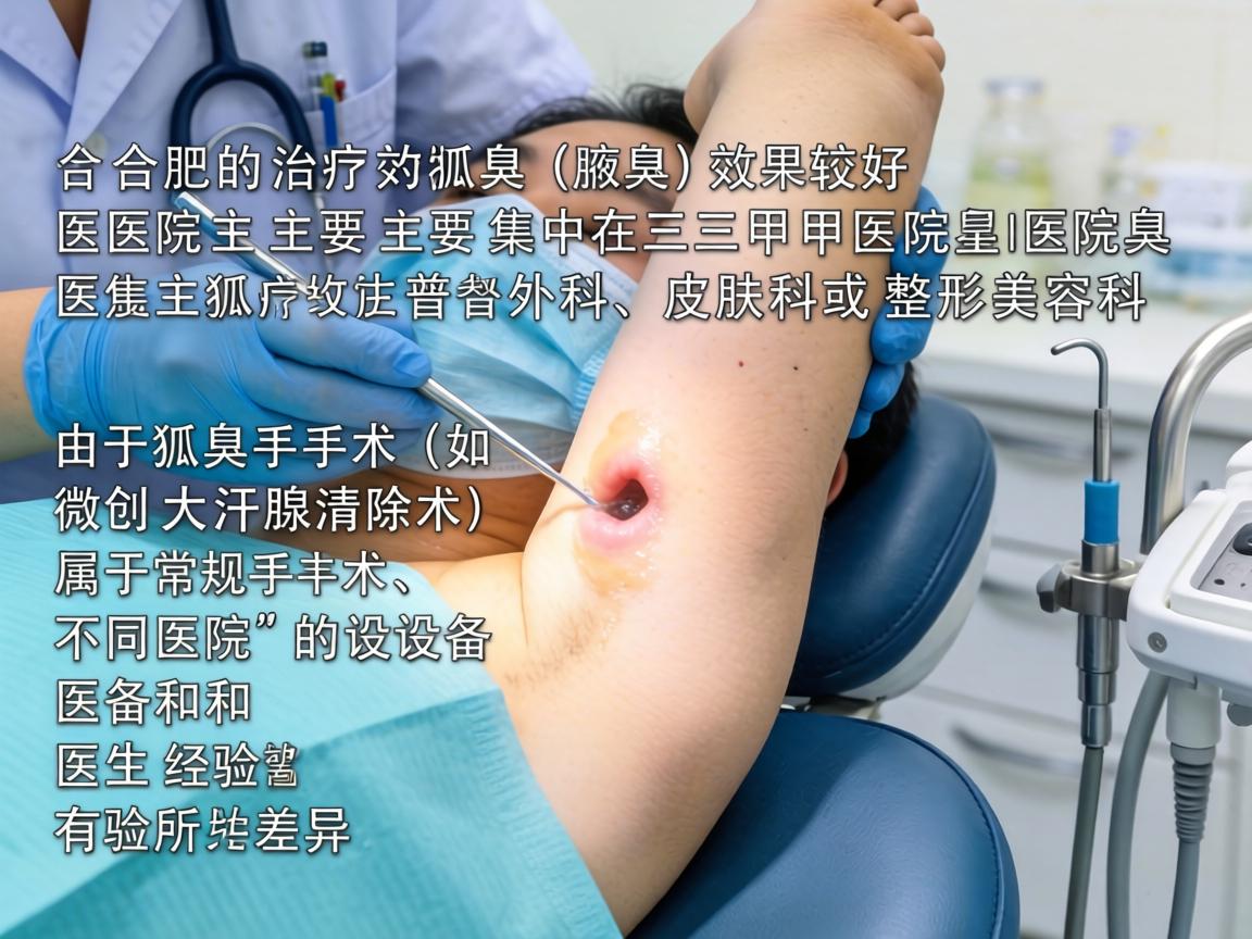 在合肥，治疗狐臭（腋臭）效果较好的医院主要集中在三甲医院的普外科、皮肤科或整形美容科。由于狐臭手术（如微创大汗腺清除术）属于常规手术，不同医院的设备和医生经验有所差异