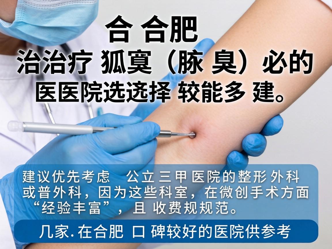 在合肥，治疗狐臭（腋臭）的医院选择较多，建议优先考虑公立三甲医院的整形外科或普外科，因为这些科室在微创手术方面经验丰富，且收费规范。以下是几家在合肥口碑较好的医院供参考