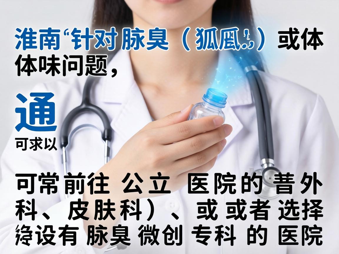 在淮南，针对腋臭（狐臭）或体味问题，通常可以前往公立医院的普外科、皮肤科，或者选择设有腋臭微创专科的医院