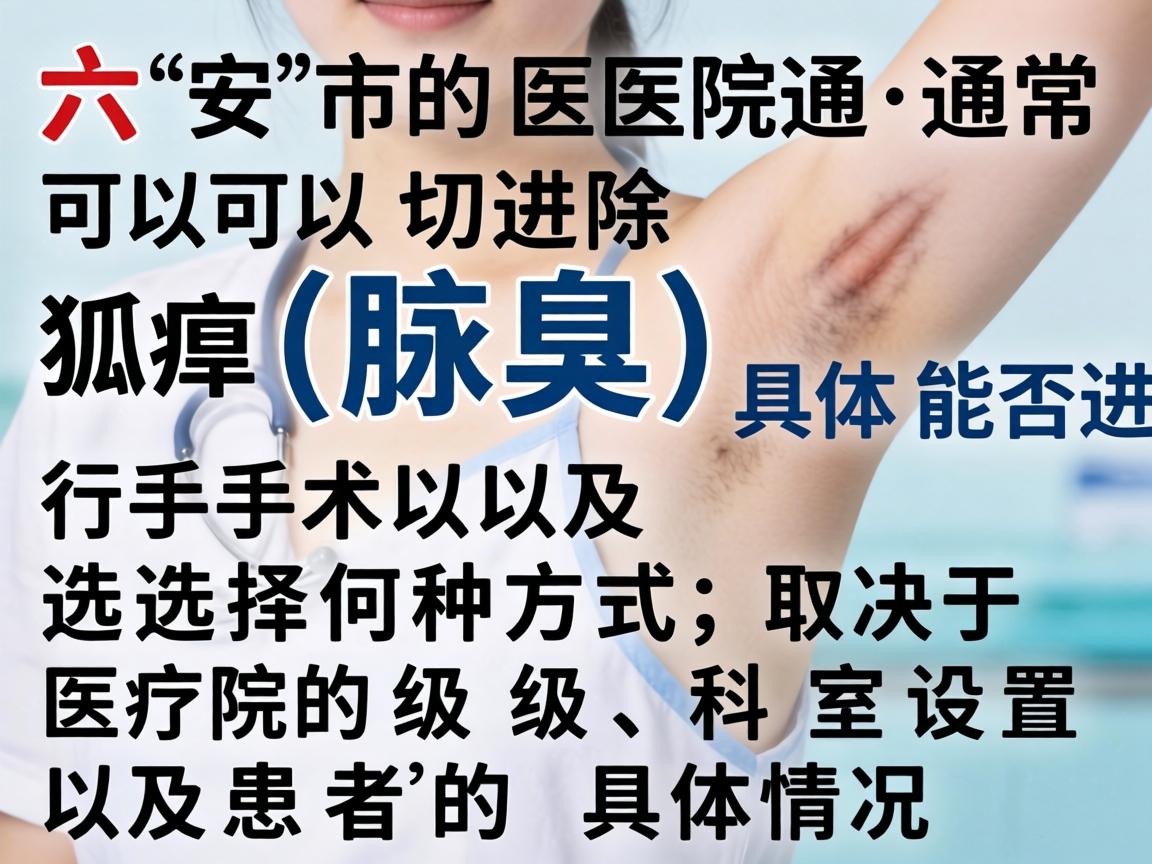 六安市的医院通常可以切除狐臭（腋臭）具体能否进行手术以及选择何种方式，取决于医院的级别、科室设置以及患者的具体情况